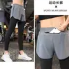 Calças de Corrida Masculinas Outono e Inverno Maratona Pista e Campo Calças de Três Pontos Falso Duas Peças Secagem Rápida Treinamento Fitness Calças Que Podem Guardar Celulares