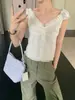 Blusa de Verano con Volantes, Ajustada, Dulce y Femenina, sin Mangas, de Encaje, Top Corto Fresco para Mujer