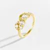 Anillo para Mujer Estilo Nuevo Europeo y Americano Micro-Pavimentado con Circonita Azul Chapado en Oro de 18 Quilates Anillo Simple de Moda Joyería Transfronteriza