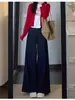 Jeans Rectos Azul Oscuro para Mujer Invierno Forrados de Polar Engrosados Talla Grande para Chicas Gorditas Pantalones de Pierna Ancha Sueltos Adelgazantes Forma de Pera