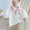 Camiseta de Verano de Manga Corta para Niña, Moda Infantil para Bebé, Marca de Tendencia Estilo Coreano Camisa Polo con Cuello Lapel y Mangas Abullonadas en Forma de Corazón