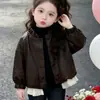 Chaqueta de cuero para niña otoño nuevo elegante versátil top niña pequeña manga larga gabardina chaqueta ropa de otoño chaqueta moderna