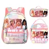 Mochila Rosa de Puntadas Calientes para Estudiantes Mochila Infantil con Estampado Completo Bolsa de Almuerzo Estuche Coolomi