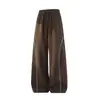 Han Lu Cor Americana Clara Bloco de Cores Bordado Esportivo Casual Calça Masculina Outono Silhueta Calça Cimitarra Retro Solta Calça Longa