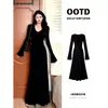 Vestido de tricô cáqui para mulheres, início do outono, de manga longa, para corpo tipo pera, vestido Berkeley, estilo maduro e sofisticado
