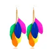 Con el cambio de joyería, joyeros europeos y americanos de comercio exterior, venta al por mayor, aretes de plumas de colores bohemios, aretes