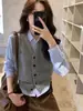 Chaleco de punto versátil estilo academia para mujer, nuevo chaleco de punto sin mangas con cuello en V para capas de principios de otoño