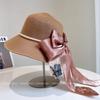 Cinta de Lazo de Hilo Perlado Francés Sombrero de Pescador para Niños Verano Viaje Protector Solar Sombrero de Paja Cadena de Perlas Sombrero de Cuenca Cola de Milano