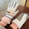 Luvas de Esqui Macaron Femininas Fofas à Prova de Frio Antiderrapantes Quentes Lã de Coral Acolchoada Inverno Quente Luvas de Ciclismo