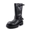 Botas de Couro Genuíno para Aumento de Altura, Bico Fechado, Sola Grossa, Fivela de Cinto, Couro Bovino, Botas Estilo Martin, Salto Alto Robusto, Meia-Canela, 2025