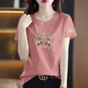 Camiseta de manga corta de marca para mujer, con excedente de comercio exterior transfronterizo, corte holgado, tallas grandes para mujer, camiseta básica de media manga