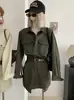 Vestido KEKEZOON de manga comprida com gola lapela, design patchwork, cinto e detalhes de bolso, em estilo workwear, adequado para usar no outono, 8849