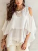 Chal de Blusa de Chifón Delgado de Longitud Media con Cuello Redondo Estilo Europeo y Americano para Mujer, Color Sólido Transpirable Primavera y Verano, Capa Pequeña Transfronteriza