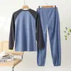 Pijama Masculino Quente Lixado Plus Size Roupas de Outono Calças de Outono Duas Peças Soltas Manga Raglã Roupas de Casa conjunto