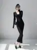Vestido de malha básico longo estilo Hong Kong justo, elegante e suave, estilo coreano, estilo boate europeu e americano