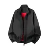 Top versátil de bloque de color negro y rojo piloto, otoño, corte holgado, chaqueta de talla grande con cuello alto, abrigo retro americano moderno para hombre