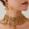 Conjunto de Joyería para Mujer Collar y Pendientes Estilo Exagerado con Borla Floral Hueca de Pedrería Retro Moda Bronce Antiguo