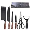Set de cuchillos más vendido con mango Fat Boy, recubrimiento con veta de madera, juego de seis piezas de cuchillos de cocina con pelador de melón, caja de color, listo para la venta al por mayor