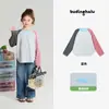 Camiseta Patchwork Listrada Colorida Pudding Haru para Meninas, Novo Estilo Primavera 2026, Camiseta Básica Bordada Color-Blocking de Manga Longa