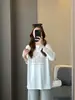 Camiseta feminina Zedaijiai estilo coreano vintage com estampa de letras, para o início do outono, básica, gola redonda, manga longa, leve
