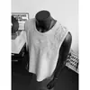 Chaleco de Diseño de Remaches Grises Bordado de Espinas para Hombre Verano Elegante de Gama Alta Camiseta Holgada Camisa de Anciano