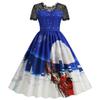 C Roupas Femininas Transfronteiriças Outono e Inverno Europeu e Americano Natal Venda Quente Renda Costas Abertas Manga Curta Estampa de Posicionamento Barra Larga