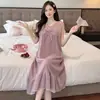 Bata de Noche de Algodón Jacquard Delgada de Verano para Mujer Tallas Grandes con Encaje Sencillo, Ropa de Dormir Larga Holgada, Ropa de Casa, Transfronterizo