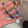 Colar com Pingente de Girassol Colorido Esmaltado com Contas para Mulheres, Corrente de Clavícula de Margarida com Senso de Design de Nicho de Luxo Leve Atacado