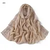 Lenço Longo de Chiffon Bordado com Renda de Borboleta Floral Moda Versátil Cor Sólida Leve Confortável Head Wrap Xale