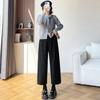 Pantalones Rectos de Lana Gris de Tiro Alto de Pierna Ancha de Nueve Puntos para Mujer Otoño e Invierno Nuevo Estilo Coreano Delgado Casual