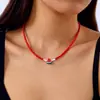 Moda europea y americana linda cerámica suave fruta sandía collar de perlas diseño simple de nicho cadena para el cuello de tarjeta de perla ajustable