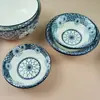 Cuencos y Platos de Cerámica Blue Charm: Popular Vajilla de Estilo Japonés para Uso Doméstico, Cuenco de Cerámica con Color Bajo Esmalte para Sopa y Fideos, Apto para Microondas