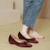 Sapatilhas Quadradas de Salto Baixo com Bico Aberto 2025 Novas Sapatos Femininos Primavera e Outono Couro Macio Francês Laço de Duas Formas Salto Grosso