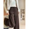 Pantalones de pierna ancha de otoño color café, nueva llegada, holgados, adelgazantes, con caída, para mujer, cintura alta, diseño de cordón, cachemira, casual, de pierna recta