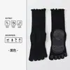 Calcetines de Yoga de Color Puro Personalizados con Borde de Volantes, de Media Pantorrilla, Calcetines de Pilates de Cinco Dedos, Calcetines Antideslizantes para Suelo para Fitness en Interiores