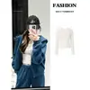 Conjunto de jaqueta moletom com capuz esportivo casual azul e calça para mulheres, novo conjunto estilo coreano outono 2026