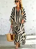 Vestido Largo Holgado de Cuello en V con Estampado de Cebra para Mujer, Estilo Vacacional, Vestido de Playa, Moda Europea Americana, Vestido Largo con Estampado
