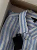 Camisa de Lino Rayas Azules y Blancas de Ramio con Protección Solar para Mujer Diseño Francés Holgada Elegante Camisa de Lino de Alto Hilo Rayas Azules