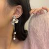 Pendientes de perlas y flores de metal de moda 2024, pendientes distintivos franceses retro de moda