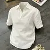 Camisa Polo de Lino Imitación Estilo Old Money de Seda Hielo Manga Corta para Hombre Verano Delgado Fresco Transpirable Camiseta Corte Relajado Media Manga