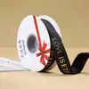 Fita 2,5cm*30 Jardas com Letras em Inglês, Estampagem Dourada, Fita Nervurada Floral para Presente, Material Floral Cetim para Embalagem, Fita Decorativa