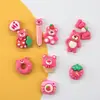 Popular Set de Diez Piezas de Accesorios de Resina para Manualidades, Pequeños Adornos de Oso Fresa de Dibujos Animados, Materiales para Fundas de Teléfono, Parches para Pasadores de Pelo, Decoraciones para Zapatos y Sombreros
