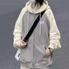 Sudadera Cardigan de Empalme de Color Contrastante Estilo Nuevo 2025 para Mujer Principios de Otoño Engrosada Nuevo Diseño de Nicho Estilo Perezoso Ropa Exterior con Capucha