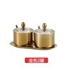 Tarro de condimento de acero inoxidable 304 coreano, combinación de tarro de condimento dorado, tapa de vidrio, bandeja, botella de condimento para restaurante