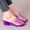 Sandalias de Plástico Jelly Transparentes de Tacón Alto y Plataforma Gruesa para Verano para Mujer, Zapatillas de Tacón Medio de Moda Suaves para Madre