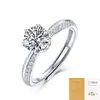 Anillo Auténtico de Moissanita Jiuzuan, Lujo Ligero Quilate Seis Garras Plata S925 No se Desvanece Anillo Ajustable para Mujeres