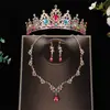 Tiara Super Fada Europeia e Americana, Brincos de Franja Gota d'Água, Conjunto de Três Peças Coroa Completa de Diamante, Conjunto Elegante, Luxo Acessível