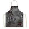 Saia com Atmosfera de Terror de Halloween Padrão de Caveira Manchas de Sangue Sem Mangas Decote Halter Avental Anti-Sujeira Cozinha Assar