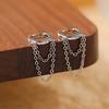 Pendientes de Cadena Doble Capa de Plata de Ley S925 para Mujer, Lujo Ligero, Únicos, Clips para Orejas Simples, Pendientes Versátiles de Nicho de Alta Gama al por Mayor