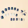 Pegatina para uñas de gel patrón mármol brillo mediano largo cabeza cuadrada portátil para uñas azul bruma plata brillo portátil